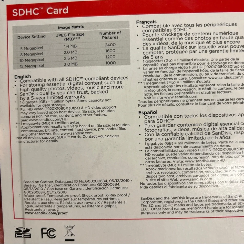 NIB SANDISK 4GB SDHC Card BRAND NEW Sealed MEMORY CARD Camcorders Cameras